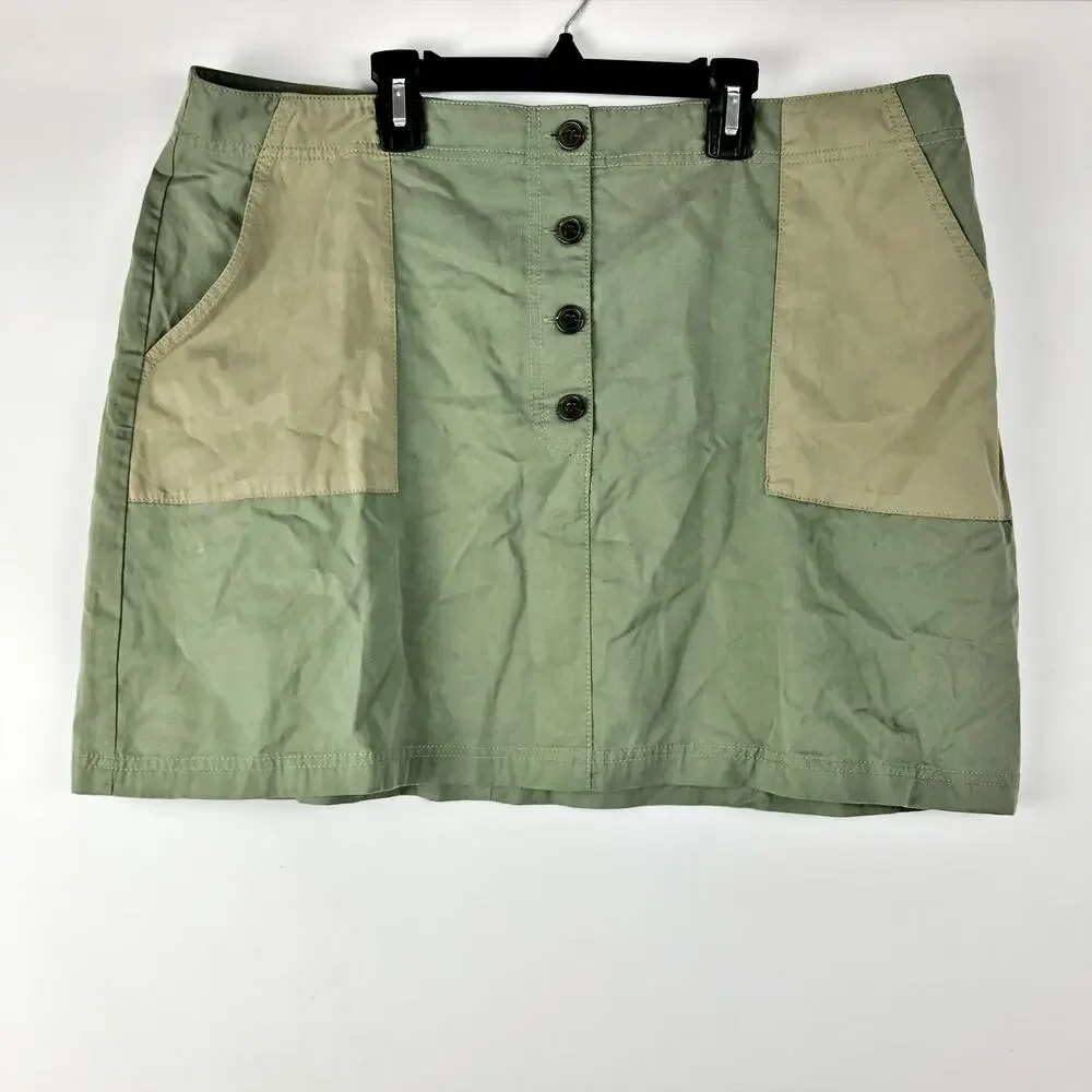 TREASURE & BOND Mini Skirt 2X Olive Green Pocket Block Button Up NWOT